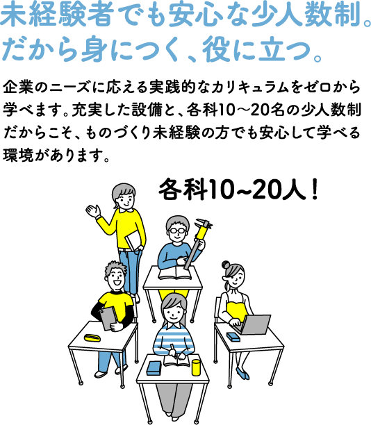 未経験者でも安心な少人数制。だから身につく、役に立つ。